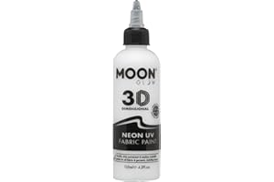Moon Glow Vernice per tessuti Neon UV 3D - Vernice per tessuti per vestiti, magliette, borse, scarpe e tela, Bianco, 125 ml (confezione da 1)