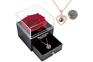 Yamonic Preserved Real Rose with I Love You Necklace 100 Languages,Gifts for Women,Eternal Rose Birthday Gift for Her, Gifts for Mum, Gift for Anniversary,Mothers Day,Valentine's Day, Christmas,Red