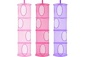 ‎LIVEHITOP LIVEHITOP 4 Stufe Hängeaufbewahrung, 3PC Faltbare Speichern Sie Platz Lagerkorb für Kinderzimmer, Badezimmer, Balkon (Rosa, Rose, Lila)