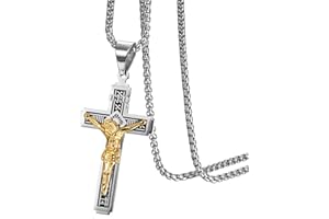 OIDEA Collana Uomo Catena Acciaio Inossidabile Pendente Croce Gesu`,Colore a Scelta