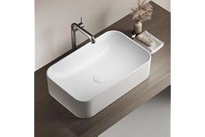 EMKE Lavabo de Apoyo Rectangular 61 × 38 × 15 cm, Lavamanos para Aseos, Lavabo Cerámico para Cuartos de Baño,Blanco Mate