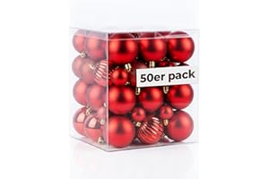 ‎4SMILE 4smile Weihnachtskugeln 50er Rot mit 4 Designs glänzend matt glitzernd Kürbiskugeln 3 4 6cm edle Christbaumkugeln hochwertige Weihnachtsdeko für Festtage