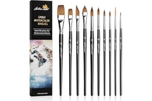 GOLDEN MAPLE Professionelles Aquarellpinsel-Set, 10 Künstlerpinsel, Aquarellpinsel, Goldener Ahorn, Zobelpinsel, runde Spitze, flach, Dolch, ovale Waschung für Detailmalerei, Aquarellfarbe, Gouache