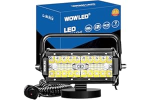 WOWLED Magnetic LED Work Light Bar - 7 Inch 120W Combo Beam Pod With Magnetic Base Mount, Portable Flood and Spot for Camping, Car, SUV, Boat, Truck Driving, Fog Lights