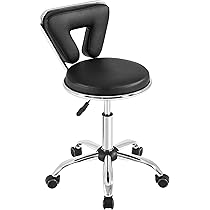 Sgabello Da Ufficio Girevole Con Schienale - Altezza Regolabile 47-61.5 Cm, Ruote, Pelle PU, Nero