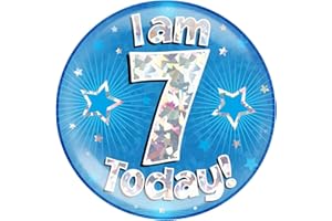OAKTREE 6" Jumbo Badge I am 7 Today Blue Holographic Cracked Ice