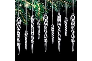KIIWAH 32 Piezas Decoración de Árboles de Navidad Carámbanos, Adornos de Carámbanos Colgantes de Acrílico, Navidad Carámbano Adornos con Cuerda para Ventana Árbol Navidad Decoraciones