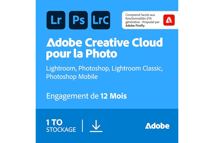Adobe Creative Cloud 1TB:Photoshop&Lightroom | 1 an | PC/Mac | Téléchargement