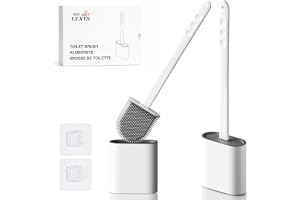 Silikon toalettborste och hållare set – förpackning med 2 väggmonterad toalettborste vit – långt halkfritt handtag, modern de