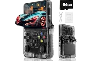 Blidinner Console di gioco portatile R36S - Linux open source, batteria a lunga durata da 3000 mAh, 3,5 pollici, scheda TF da 64 GB, oltre 20.000 giochi classici, console portatile per adulti (nero)