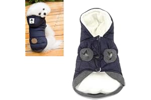 Kismaple Veste pour Chien Manteau à Capuche Animal de Compagnie Encapuchonné vêtements Chaud pour Petit Mittel Chiens Hiver Vêtements (XXL (Poitrine: 55cm, Cou: 35cm), Bleu)