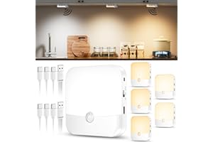 ‎DAPHOMEU daphomeu 6 Stück Wiederaufladbar Nachtlicht mit Bewegungsmelder, LED Treppenbeleuchtung, Kabellos Dimmbare Unterbauleuchte, Innen Auto Sensor Licht für Schlafzimmer, Flure, Kinderzimmer, Küchen