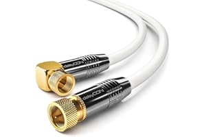deleyCON 3,0m Kabel Antenowy SAT, Kabel Satelitarny Koncentryczny - HDTV Full HD 4K - Wtyk F Kątowy 90° do Wtyku F Prostego - Biały