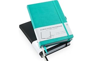 Agoer 2 Pezzi Quaderno Appunti Puntinato, A5 Taccuino Appunti con Quaderno Copertina Rigida, Carta 120 g, 15 x 21 cm Quaderno A5 con Chiusura ad Elastico, 384 Pagine Numerate(nero + turchese)