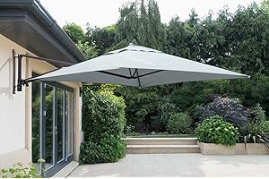 INSTANT PARASOL Norfolk Leisure 2m Square Wall Mounted Cantilever Parasol Aluminium Frame 220g Polyester Canopy and 14 strong 14mm Ribs