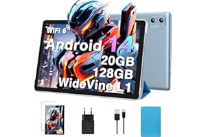 DEERTiME Tablette Android 14 10.1 Pouces avec 20(6+14) Go RAM 128Go ROM 1TB Extensible,1280 * 800,Octa-Core, 1.8 GHz,WiFi-6/BT 5.0/GMS/6000mAh-Bleu