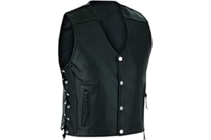 Mufimex, Herren Lederweste Biker Kutte Biker Rocker Motorrad Leder Weste Motorradweste Clubweste seitliche Schnürung Druckknöpfe Schwarz Gr. S - 4XL