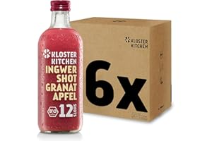 ‎KLOSTER KITCHEN Kloster Kitchen Bio Ingwer Shot Granatapfel 12SHOTS 6x 360 ml mit Ingwerstückchen I Ingwershot vegan I Glasflasche I süß-scharf ohne Zusatzstoffe & mit natürlicher Süße (inkl. 1,50€ EINWEG Pfand)