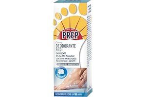 Prep, Crema Deodorante Piedi, Crema per i Piedi Antiodore con Attivo Antibatterico, a Base di Talco, Olio di Crusca di Riso, Mentolo e Aloe Biologico, Effetto Rinfrescante, Formato 75 ml