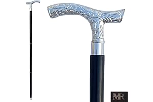 MEDIEVAL REPLICAS Bastone da passeggio in legno ebano nero Sheesham legno decorato con argento manico bastone da passeggio per uomini e donne. Legno decorativo canne e bastoni da passeggio., Palissandro, Fritz Silver