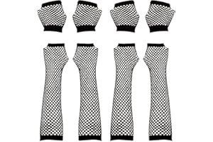 AWAVM Long and Short Fishnet Gloves 4 Pairs Black Fingerless Fishnet Gloves Mesh Gloves Women's Gloves Evening Gloves for 80s Fancy Dress Costume Party Supplies, black