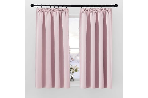 Pony Dance Barnrumsgardiner med veckband, set med 2 stycken, H 145 x B 140 cm, ogenomskinliga gardiner med veckband, korta gardiner, ogenomskinliga mörkläggningsgardiner