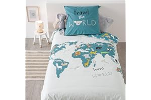 ATMOSPHERA CREATEUR D'INTERIEUR Atmosphera - Parure de lit Enfant Carte du Monde - Coton 140x200 cm