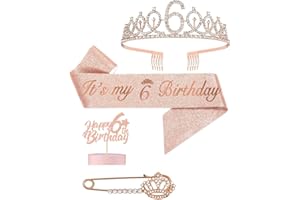 Pinenuts 6th Birthday Sash and Tiara,It's My 6th Birthday Sash and Crown Cake Topper for Girls 6th Birthday Gifts Party Decorations Supplies