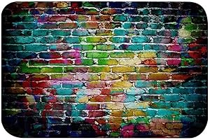 A.Monamour Pintado Colorido Grafiti Pared De Ladrillo Fondo Abstracto Impresión Suave Absorbente Franela Microfibra Antideslizante Alfombras De Baño Estera Del Piso Para Baño Dormitorio Cocina 40x60cm