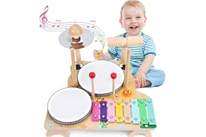 WYSWYG Wooden Musical Instruments, einschließlich Xylophon, Trommeln, etc., Montessori-Konzept der Aufklärung Spielzeug, Geeignet für Kinder ab 3 Jahren, Mädchen und Jungen.