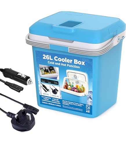 Electric Cooler Box of 22L | Large Cool Box Powered By 12V Cigarette  Lighter Socket | Portable Cooler for Camping & Picnics | One Active Lid  with Cooler