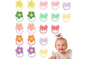 SUBTAVIK Pack de 20 gomas para el pelo bebé, accesorios elásticos con lazos y flores para niñas, bebés y niños pequeños