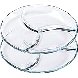 ChasBete middagstallrikar, kristallglas portionskontrollplatta för vuxna, set med 2 serveringsfat/dietplatta, D 25 cm