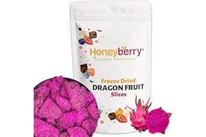 HONEYBERRY Liofilizowany Smoczy Owoc w Plastrach 100g - Suszona Pitaya Liofilizowana Naturalna - Liofilizowane Owoce Tropikalne - Smocze Owoce Suszone do Dekoracji Ciast, Deserów, Przekąsek, Smoothie, Koktajli