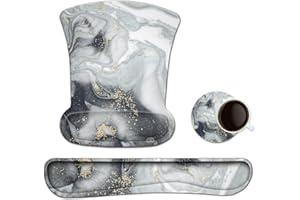 ToLuLu Tastatur Mauspad Handgelenkauflage, ergonomische Handgelenkstütze für Computer Laptop Home Office, Mousepad Tastatur Handgelenk Memory Foam zur einfachen Eingabe Schmerzlinderung, grauer Marmor