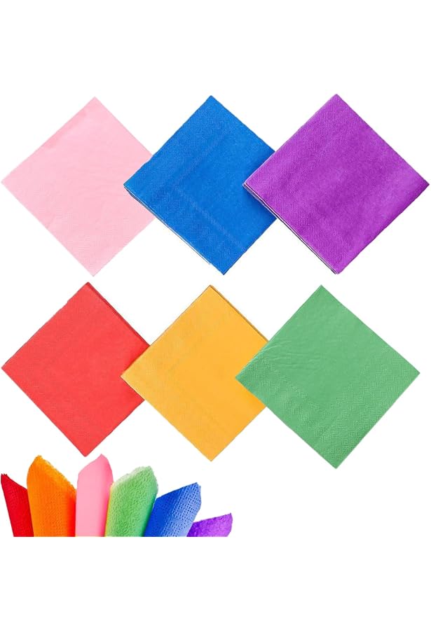 120 Serviettes En Papier 2 Pli Arc-En-Ciel - 12,7x12,7cm - Pour Anniversaire, Mariage, Fêtes (6 Couleurs Vives)
