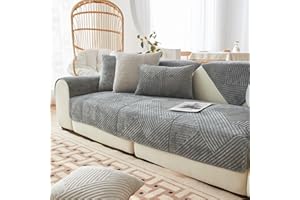 LINGKY Samt Sofabezug Ecksofa l Form Sofa Überzug Couchbezug Sofa/Couch Wurfdecke Eckcouch 3/2/1 Sitzer Sofaschutz Sofaüberwurfe Sofaschoner Sofabezüge rutschfest Hund Katze (Dunkelgrau,90x160cm/Rechteckig)