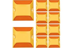 WOKYO Road Reflectors Driveway Markers, 4 by 4 Inch Double Sided Concrete Driveway Reflectors Reflective Driveway Pavement Markers Plastic Asphalt Road Stud - Pack of 10