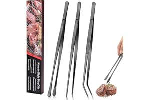 Orssmigs 3 Piezas Pinzas Cocina acero Inoxidable,Pinzas Barbacoa Profesionales acero Puntas Dentadas de Precisión Antideslizante Pinzas Chef para Alimentos, Cocinar, Asar, Barbacoa y Hornear