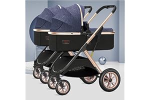 WIGSELBL Zwillings-Kinderwagen, Doppel-Kinderwagen, Kleinkinder-Kinderwagen for Zwillinge nebeneinander, faltbarer Doppelsitz-Tandem-Kinderwagen mit hoher Landschaft, umkehrbarer, einfach faltbarer Kinderwagen