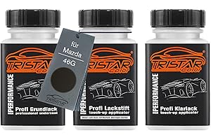 TRISTARcolor Vernice per auto Kit stilo di ritocco per Mazda 46G Machine Grey Metallic Vernice di fondo vernice di base vernice trasparente ognuno 50ml
