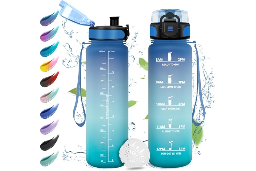 KollyKolla Motivational Water Bottle 1 Litre Sports Water Bottle with Time Indicator with Filter, Leak-proof Water Bottle, Easy Cleaning, Gym for Fitness, Cycling, Hiking
