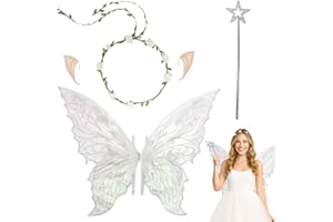 GWAWG Costume d'ailes de fée, kit de princesse Fairy Angel pour adultes, ailes d'elfe avec oreilles d'elfe, couronne de fleur, ailes d'ange scintillantes pour enfants, filles en carnaval, déguisement,