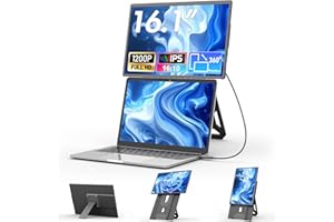 Teamgee Monitor Portatile 16.1", IPS FHD 1200P con Supporto Magnetico Regolabile in Altezza 360°, Dual Display Ultra Sottile per Mac/Win/Chrome (Laptop 13-17.3"), Montaggio VESA