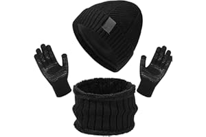Enwokran Ensemble de Tricotés Bonnet Écharpe e Gants pour Homme,Chapeaux Foulard Écran Tactile Gants Set Doublé Chenille Tricot Bonnets Cache Cou Polaire Doublé pour Temps Froid