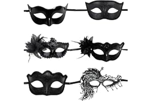 JazRvr 6 Stück Venezianische Maske Herren, Maskenball Kostüm Set für Karneval, Halloween, Maskerade, Verkleidung, 6 Stück Masken Gesicht mit Seitenschmuck, Elegante Schwarz und Blumenmuster
