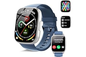 POOUNUR Smartwatch Uomo Donna Chiamate Bluetooth, Orologio Smart Watch con Display LCD 1.95", Monitoraggio Frequenza Cardiaca e SpO2, Impermeabil IP68 112 modalità Fitness, Fitness Tracker per Android iOS Blu