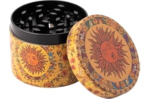 ZYDYRX 50mm Macinino Polline Macinino Erbe Macinino Erbe Vintage Sun Macinino Metallo Per Spezie Erbe Polline e Vaniglia con Raschietto per Polline Giallo