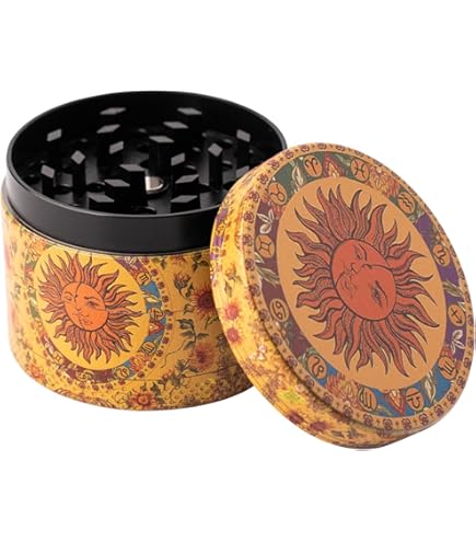 Macinino Per Erbe E Spezie - Design Vintage Sole E Luna, 4 Pezzi Con Raschietto, In Lega Di Zinco - Foto 8