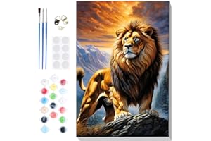 Lxmsja Lion Paint by Numbers for Adults Beginner with Frame, Animals Painting by Numbers for Adults on Canvas, DIY Acrylic Oil Painting Kit Art and Crafts Gifts for Home Wall Decor, 8x12inch